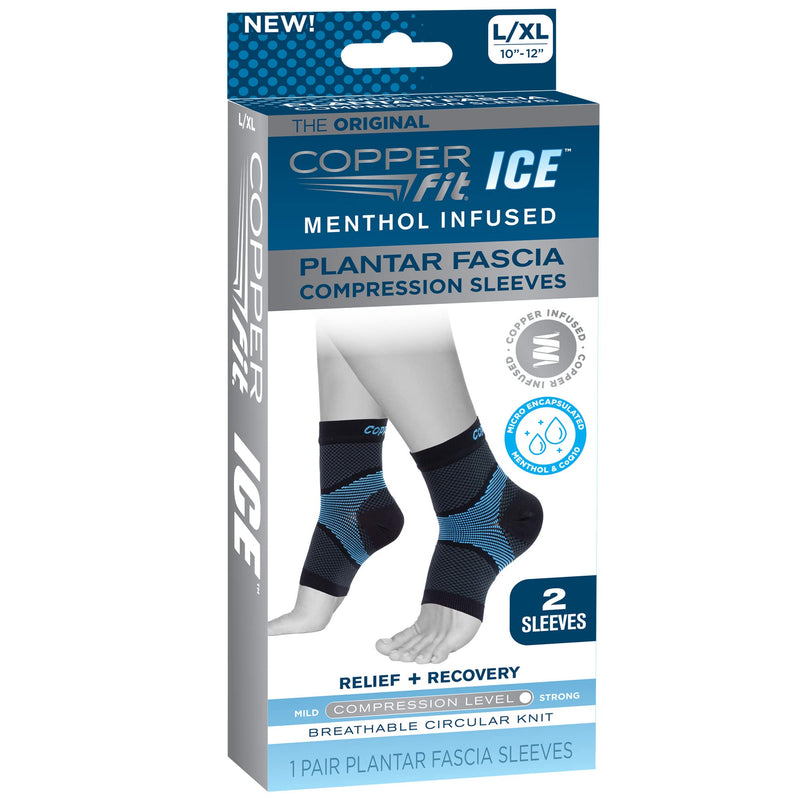 [Australia] - Copper Fit ICE Plantar Fasciitis Compression Ankle Sleeve Infused with Menthol, 1 Pair Large/X-Large 