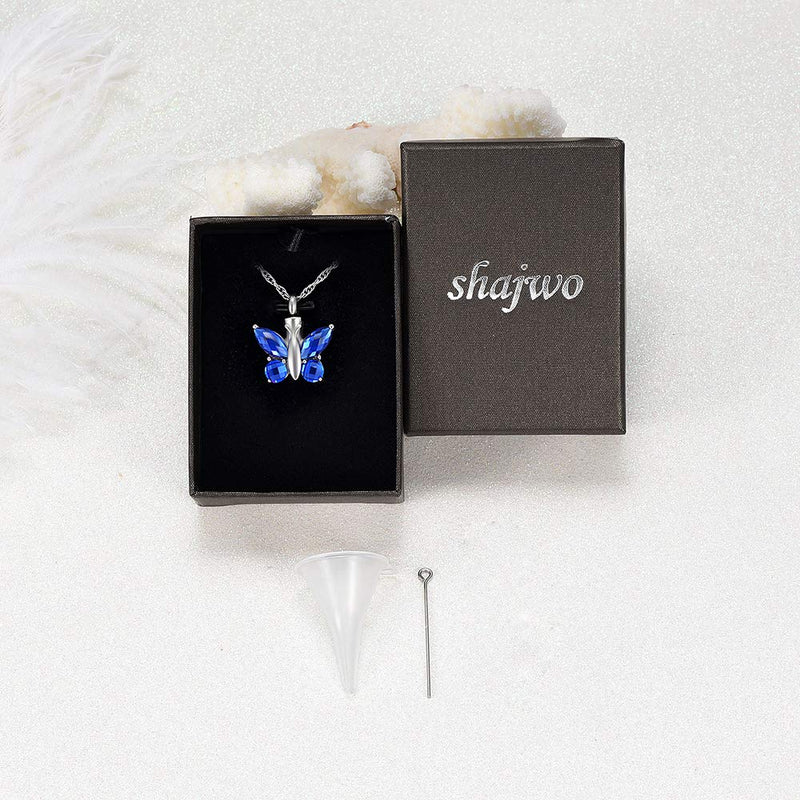 [Australia] - Butterfly Cremation Jewelry Urn Necklace for Ashes Locket Keepsake Memorial Necklace Holder for Women Men Blue 