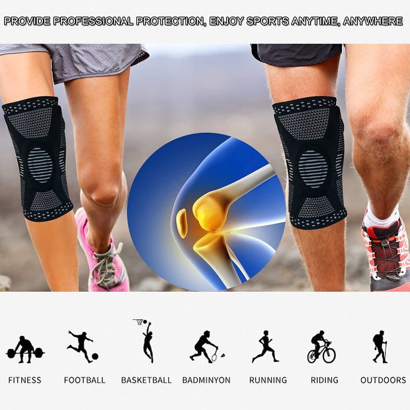 [Australia] - HOPEFORTH Knee Compression Sleeve Brace Support for Knee Pain Men Women with Patella Gel Pads & Side Stabilizers Black Large 