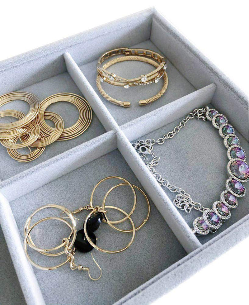 [Australia] - Svea Display 6-Grid Stackable Premium Quality Grey Velvet Jewelry Organizer Multi Function Rearrangeable Divider for Collectibles Jewelry Necklace Earring Ring Buttons Precious Stone Art Delicate 