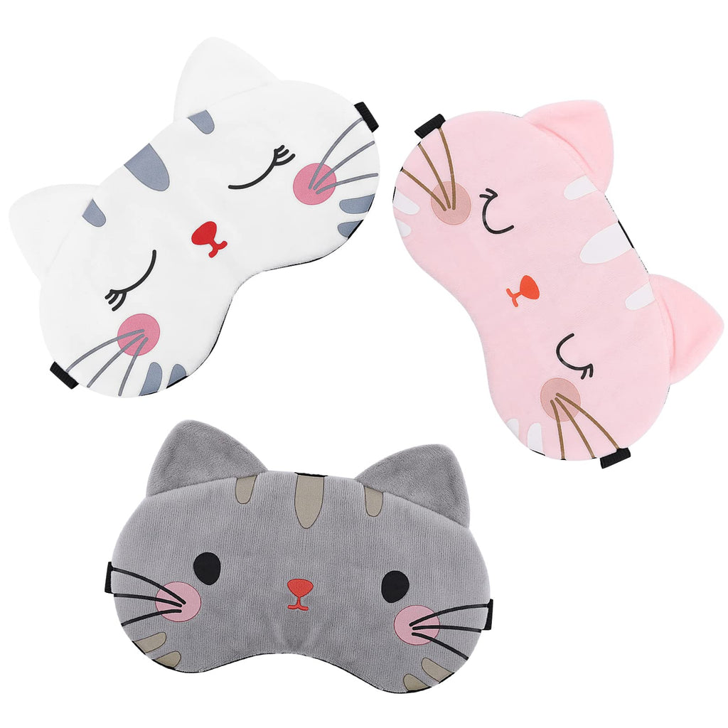 [Australia] - Lusofie 3Pcs Kids Sleep Mask Soft Sleeping Mask with Adjustable Strap Cartoon Cat Sleep Mask for Kids Blindfold Eye Covers Eye Mask for Sleeping Travel Adult White, Pink, Grey( Cat) 