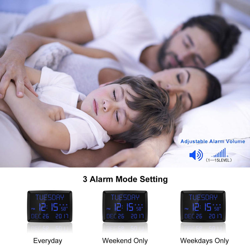 [Australia] - Digital Wall Clock, 11.5" Extra Large Display Calendar Alarm Day Clock with Date and Day of Week, Temperature, USB Charger & 3 Alarms, LED Desk Clock for Office,Living Room,Bedroom,Elderly 