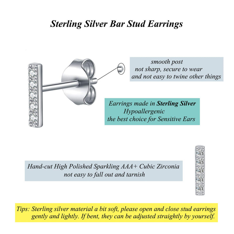 [Australia] - Small Sterling Silver Stud Earrings for Women, Dainty Geometric Cubic Zirconia Earring Studs - Mini Bar, Circle, Lightning Bolt, Moon Stud Earrings | Hypoallergenic Jewelry Gifts for Men Boys Girls 
