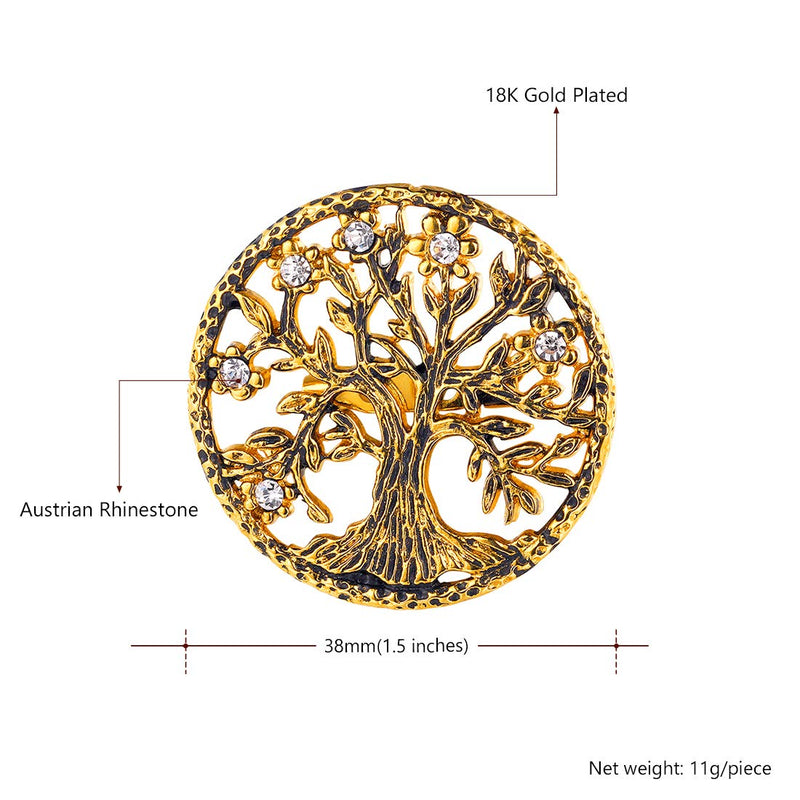 [Australia] - U7 Brooch and Pins for Women Men Stainless Steel Leaf/Flower/Cross/Virgin Mary/Feather/Ribbon/Key/Tree of Life Design Lapel Stick Pin for Hat,Bag,Suit,Dress A.Tree of Life/Gold 