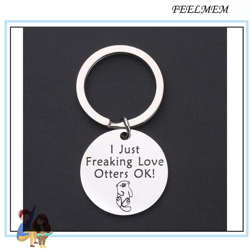 [Australia] - FEELMEM Otter Keychain Otter Lover Gift I Just Freaking Love Otters OK Funny Keychain Gift for Teacher Coworker Family Friends silver 