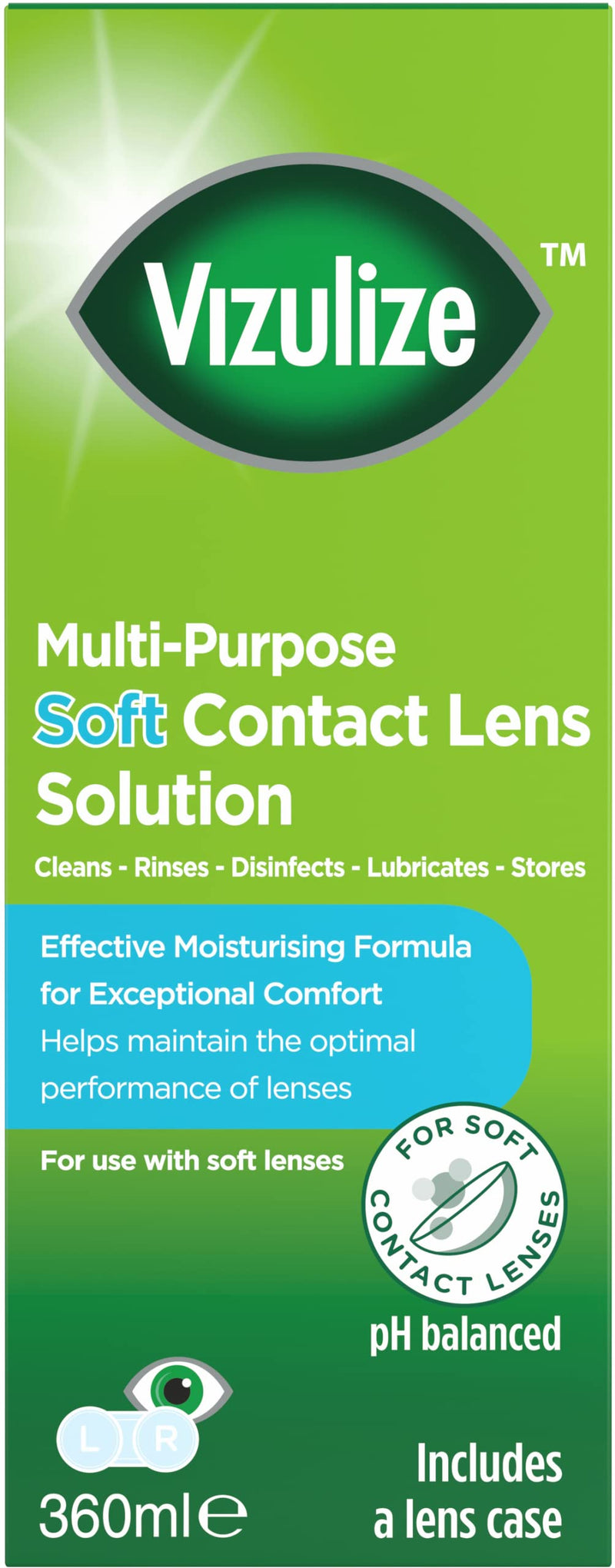 [Australia] - Vizulize All in One Soft Contact Lens Solution 360ml - Gentle on Soft lenses, cleans, rinses. disinfects and lubricates for optimal comfort - Lens case included 