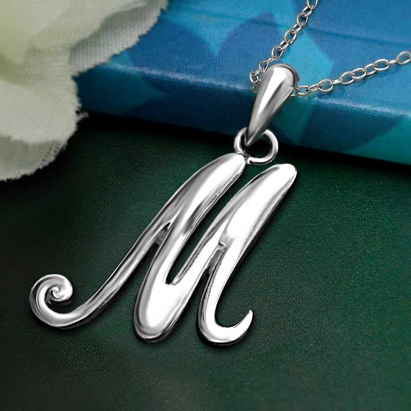 [Australia] - Sea of Ice Sterling Silver Initial Alphabet Letters Pendant Necklace from A-Z, 18 inch Letter - M sterling-silver 