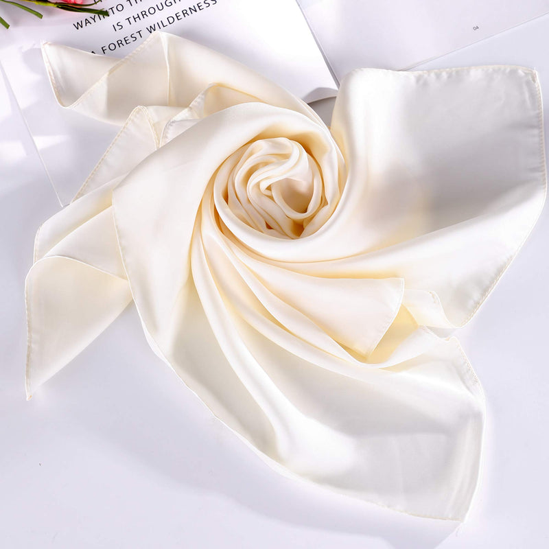 [Australia] - WILLBOND Chiffon Scarf Square Handkerchief Satin Ribbon Scarf Neck Scarf for Women Girls Ladies Favor Beige 23.6 x 23.6 inches 