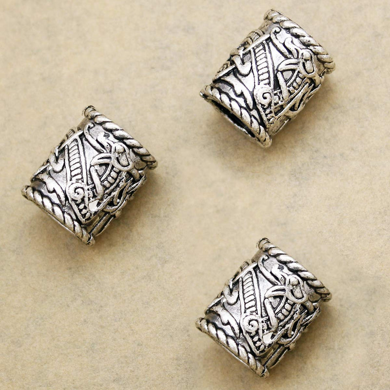 [Australia] - RechicGu 3pcs Silver Dragon Norse Viking Pirate Dragon Runes Beard Bead Dreadlocks Ring Braid Hair Dress Pin Set 