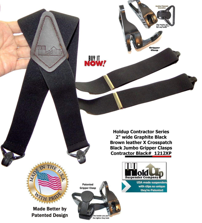 [Australia] - Holdup X-back Heavy Duty 2" Wide Graphite Black Suspenders with Patented jumbo Gripper Clasps 