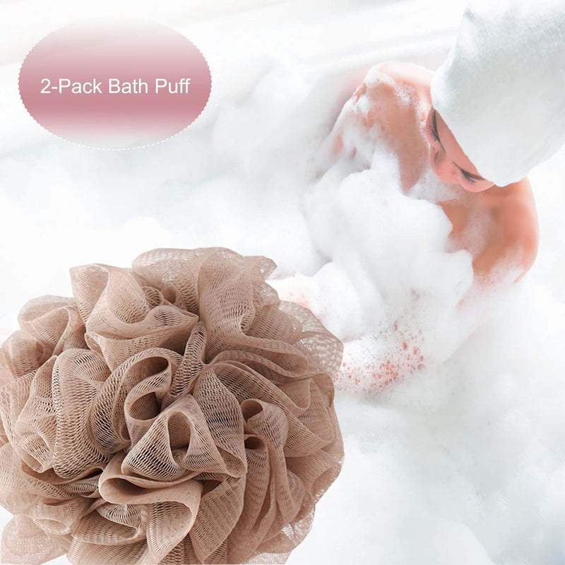 [Australia] - Bath Sponge Shower Puff Soft Loofah Sponge Pouf Exfoliating Mesh Shower Ball for Adults Men Women 2 Count (Pack of 1) 