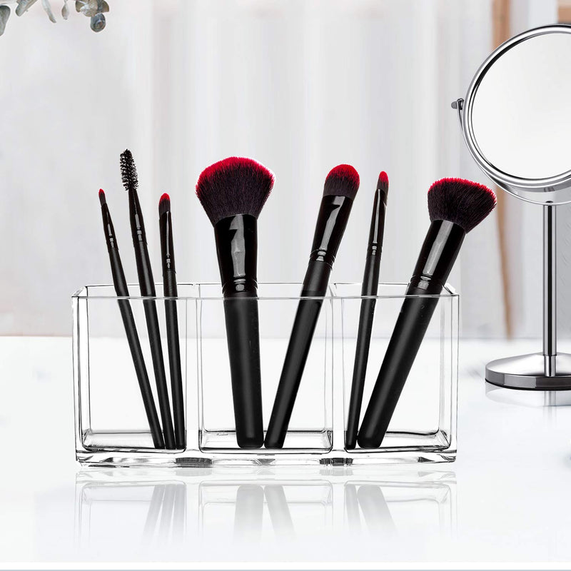 [Australia] - hblife Clear Makeup Brush Holder Organizer, 3 Slot Acrylic Cosmetics Brushes Storage Solution Clear A 