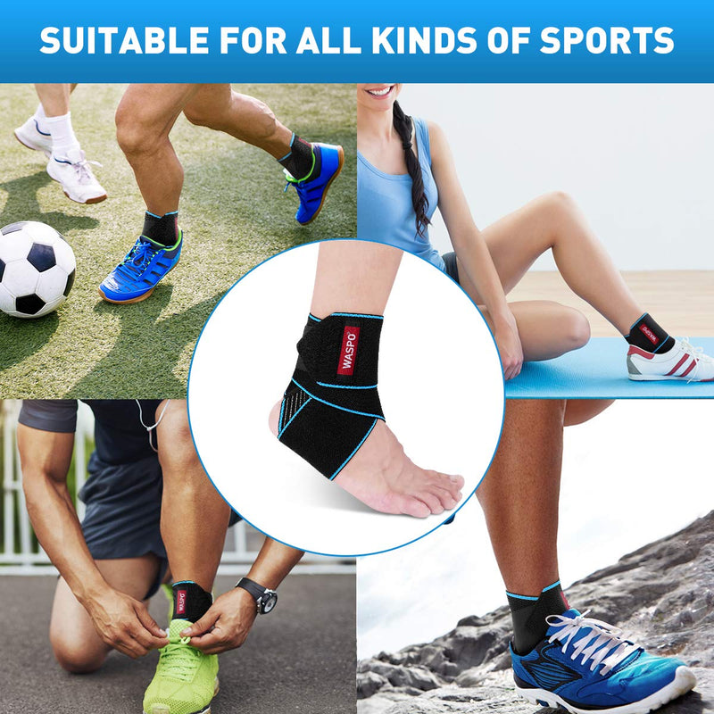 [Australia] - WASPO Ankle Support Brace - Adjustable Ankle Brace Wrap Strap for Sports Protect, Plantar Fasciitis, Achilles tendonitis, Ligament Damage, Injury Recovery, One Size for Men Women 1 PC Blue Blue-1pc 