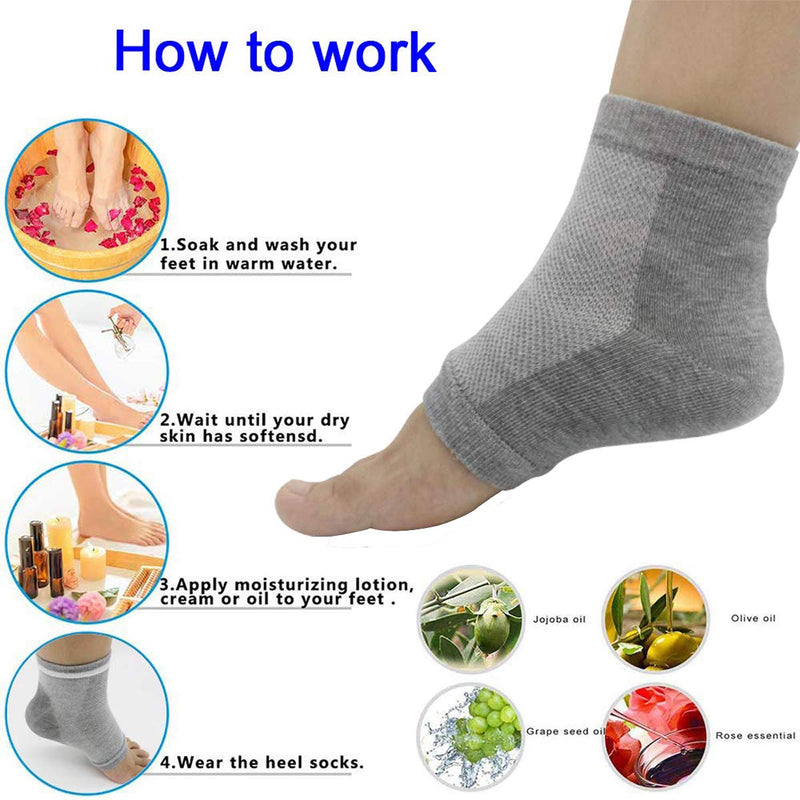 [Australia] - Yeeseok Moisturizing Gel Heel Socks, 4 Pairs Moisturizing Socks for Cracked Feet Women and Men Cracked Heels Silicone Pedicure Toeless Socks Used While Sleeping (2 Pairs Black & 2 Pairs Grey) 