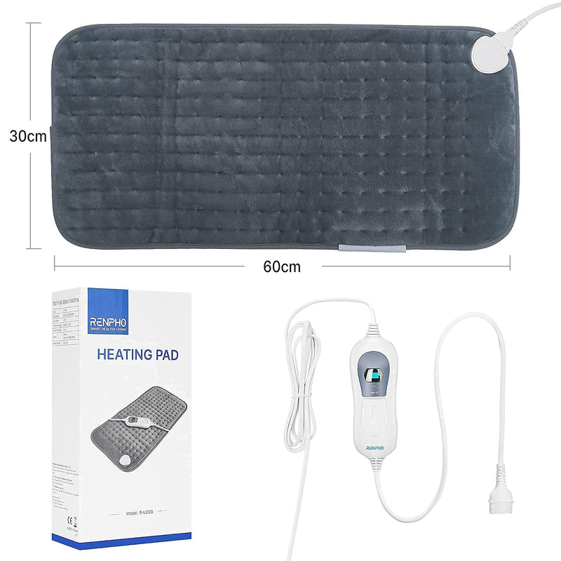 [Australia] - RENPHO Large Electric Heating Pad, Ultra-Soft Back Heat Pad with 3 Heat Levels, Keep Warming Arm, Leg, Neck and Shoulder, Auto Shut Off - 60�30cm -Gray A-gray 