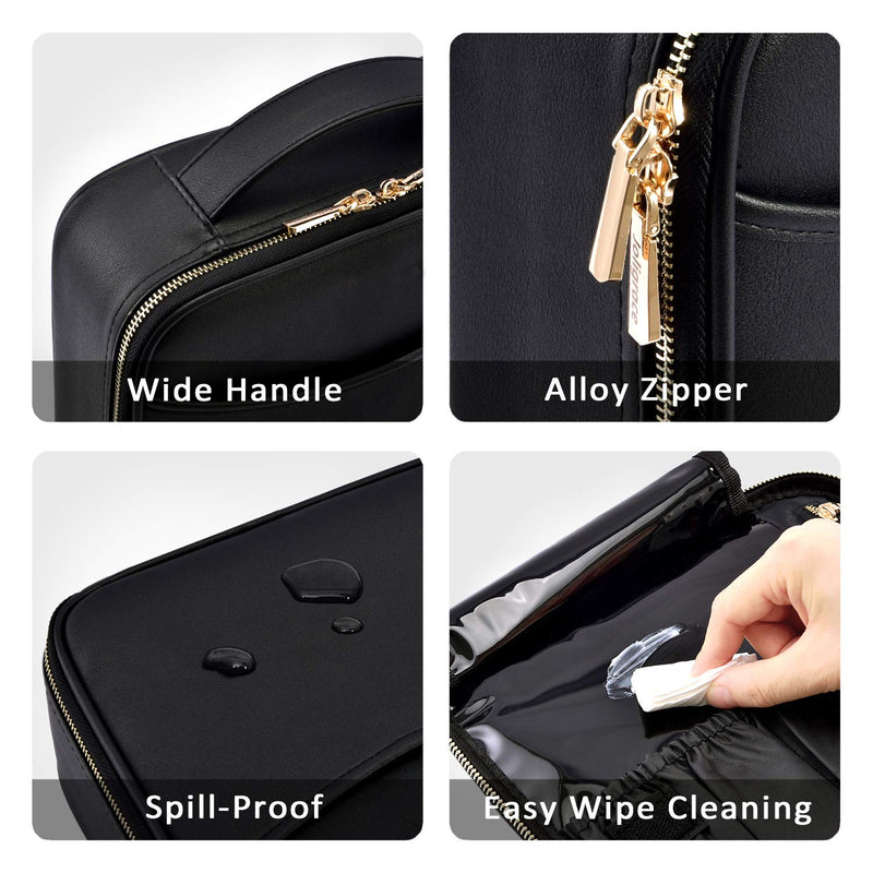[Australia] - Stagiant PU Leather Pocket Makeup Bag Cosmetic Case Travel Beauty Box Hairdressing Tools Organiser Storage Box Make Up Train Case with Removable Compartment, Black 