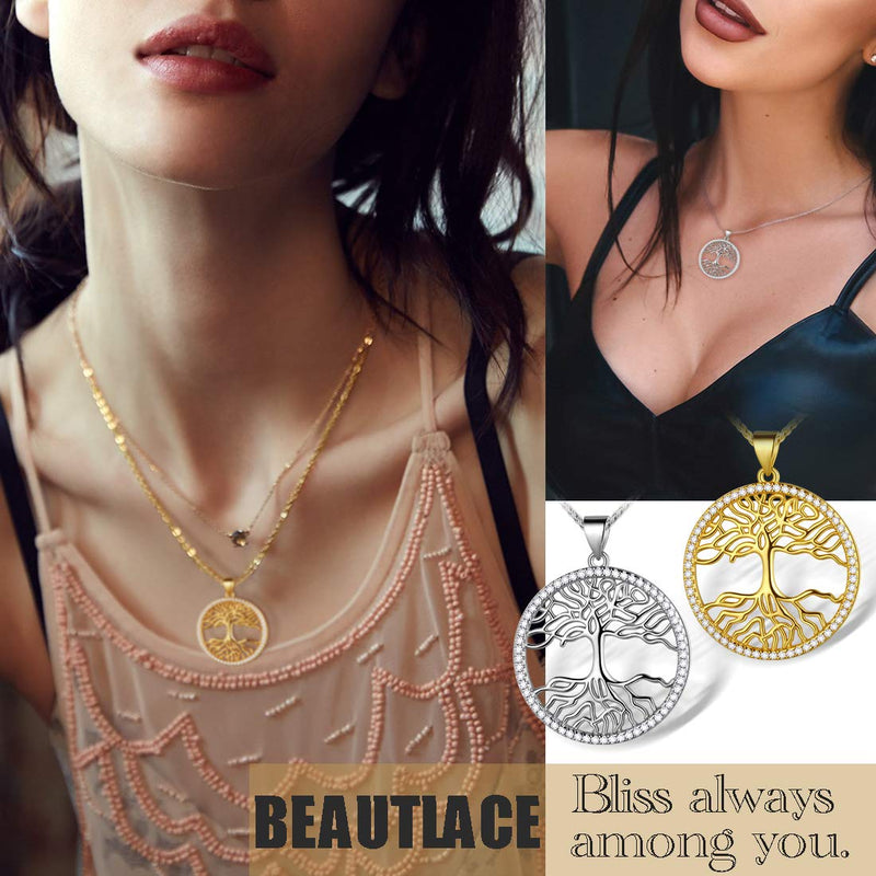 [Australia] - Beautlace Tree of Life Necklace Silver/18K Gold/Black Gun Plated Family Trees Pendant Charm Jewelry Gifts for Men/Women Girls gold-plated-base 