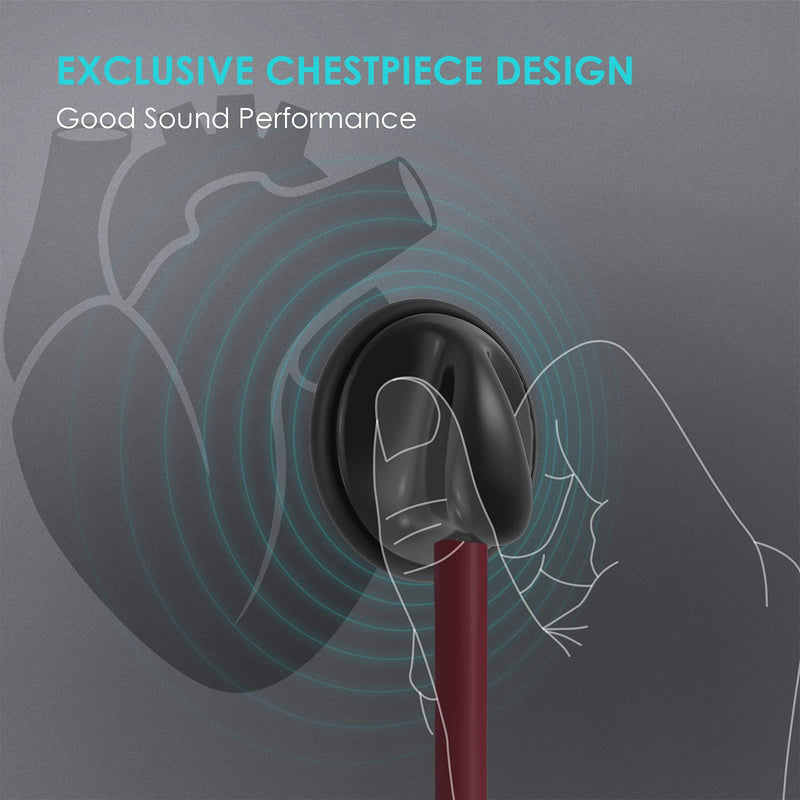 [Australia] - Clairre Single Head Stethoscope for Doctors/Nurses/Nursing Students, for Medical and Home Use (Burgundy Tube, Without EVA Case) Burgundy Tube 