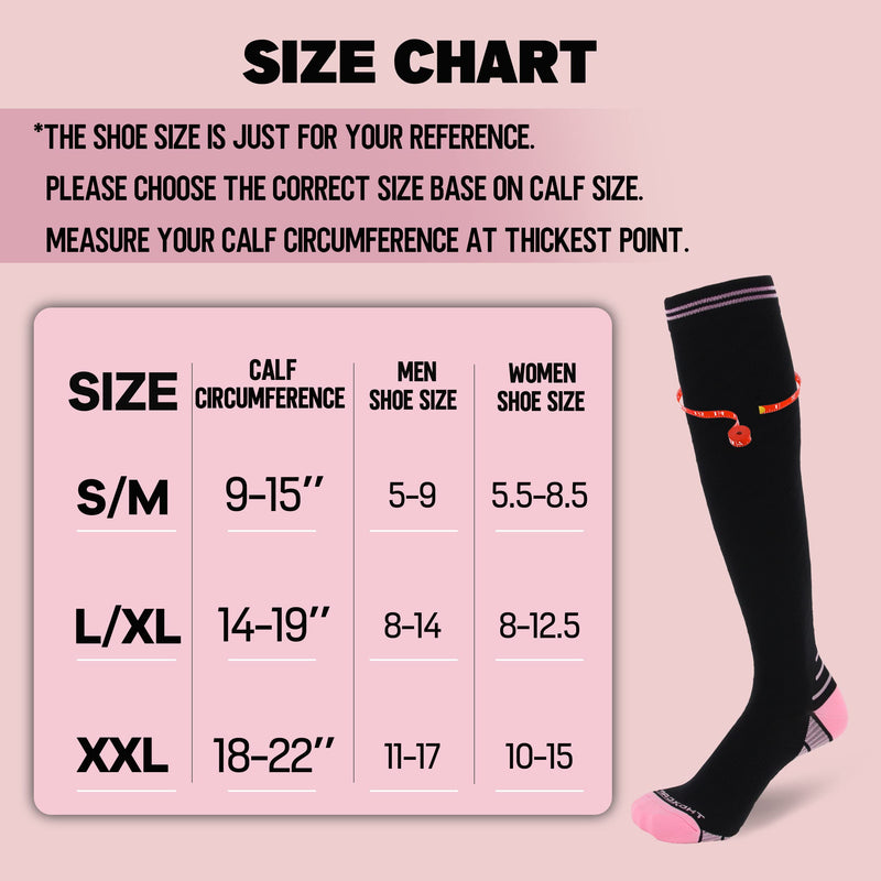 [Australia] - Thoxcare Compression Socks for Women Men, Graduated 20-30 mmHg Knee High Circulation Stocking -Best Support for Sport Medical 1pair-black/Pink XX-Large 