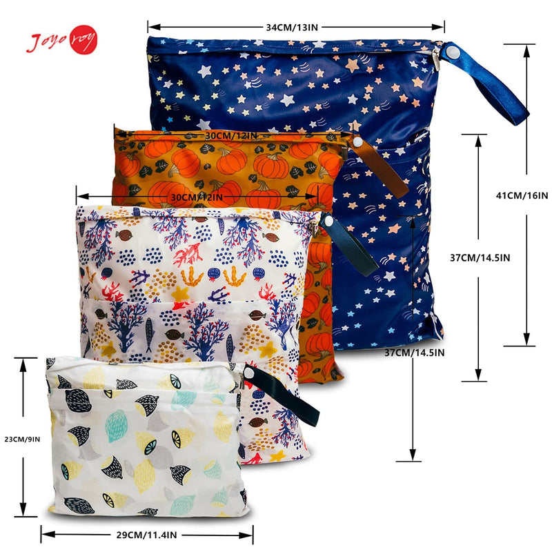 [Australia] - Joyo roy Nappy Bags Wet Bag Cloth Nappy Wet Bags Wet Bag Nappy Bag Baby Nappy Bag Wet Dry Bag Wet Bag for Cloth Nappies Bag Organisers Large Nappy Bags Waterproof Zip Bag Nappy Bag Organiser SMML 4 Pack (SMML) Lemon Pumpkin Ocean Star 