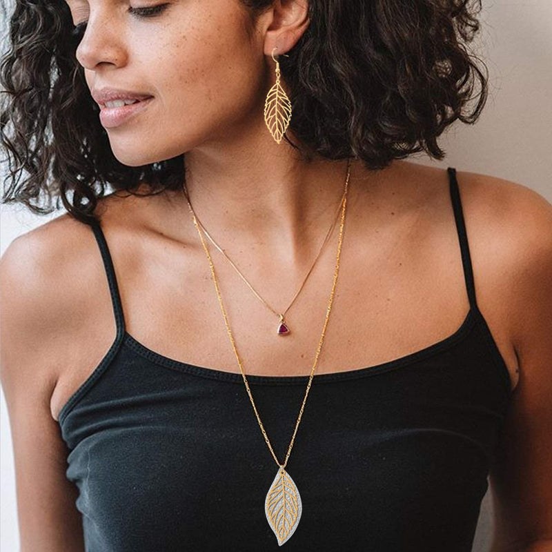 [Australia] - Leaf Long Pendant Necklace Handmade Trendy Filigree Bohemian Jewelry for Women C-Jewelry Set-Gold 