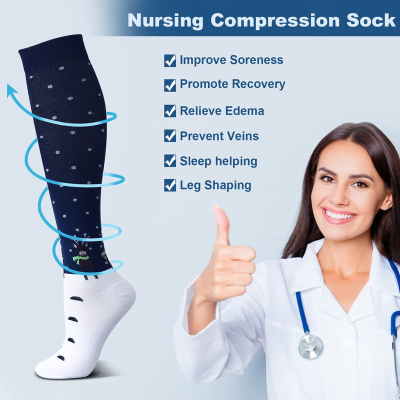 [Australia] - DRESHOW Compression Socks For Men & Women 3/7 Pairs is Best Support for Athletic,Running, Flight Travel,Cycling A-08 Navy/Grey/Green S-M 