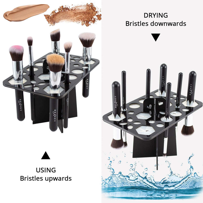 [Australia] - Makeup Brush Drying Rack, BEAKEY Collapsible Makeup Brush Holder, 28 Holes Makeup Brush Dryer stand - Black 28 Holes/Black 