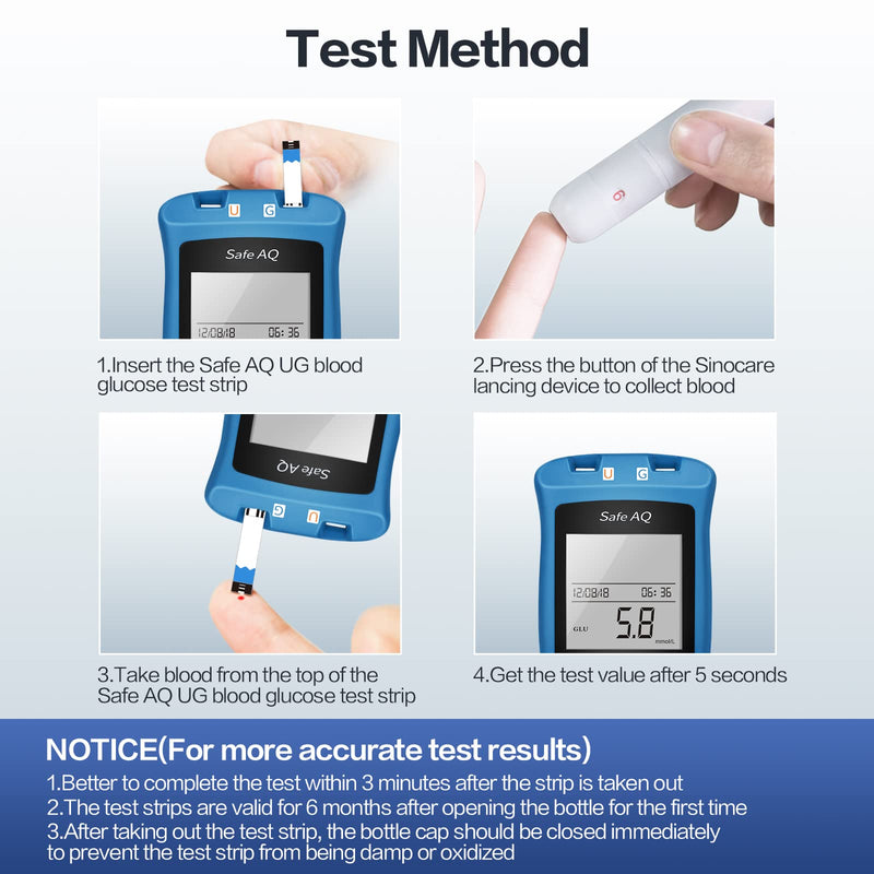 [Australia] - sinocare Safe AQ UG Blood Glucose Test Strips Only for Safe AQ UG Blood Glucose and Uric Acid Monitor (Strips x 50) UG blood glucose test strips × 50 