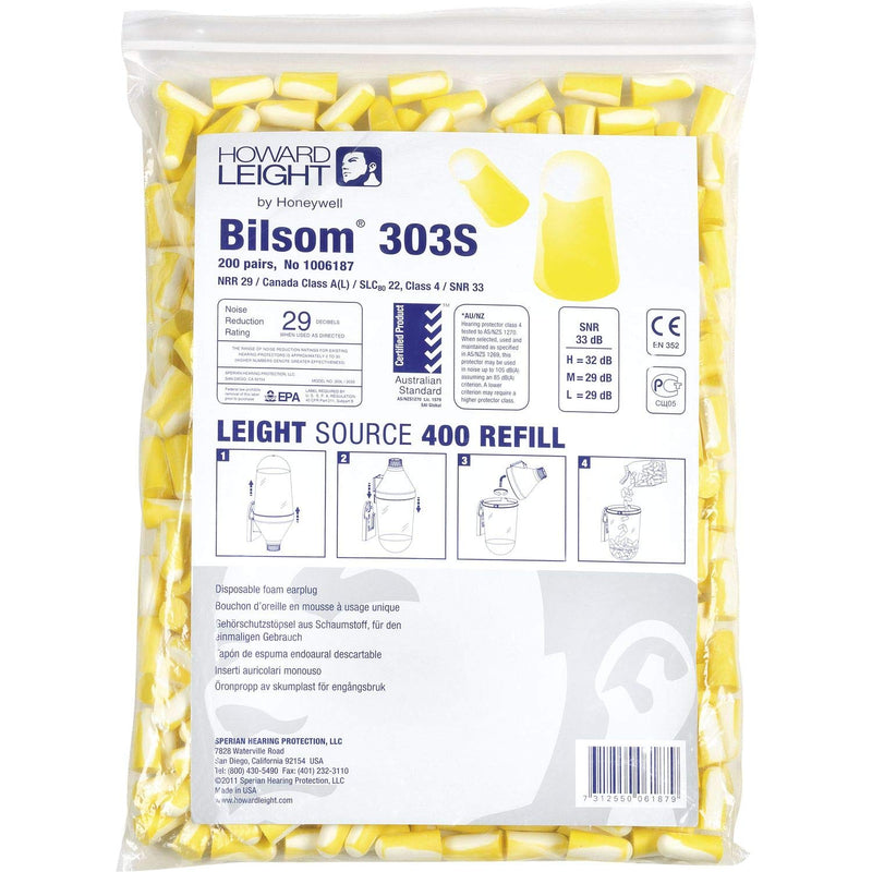 [Australia] - Howard Leight by Honeywell Bilsom 303S Single-Use Foam Earplugs Refill Pack, SNR 33, Small, 200 Pairs 