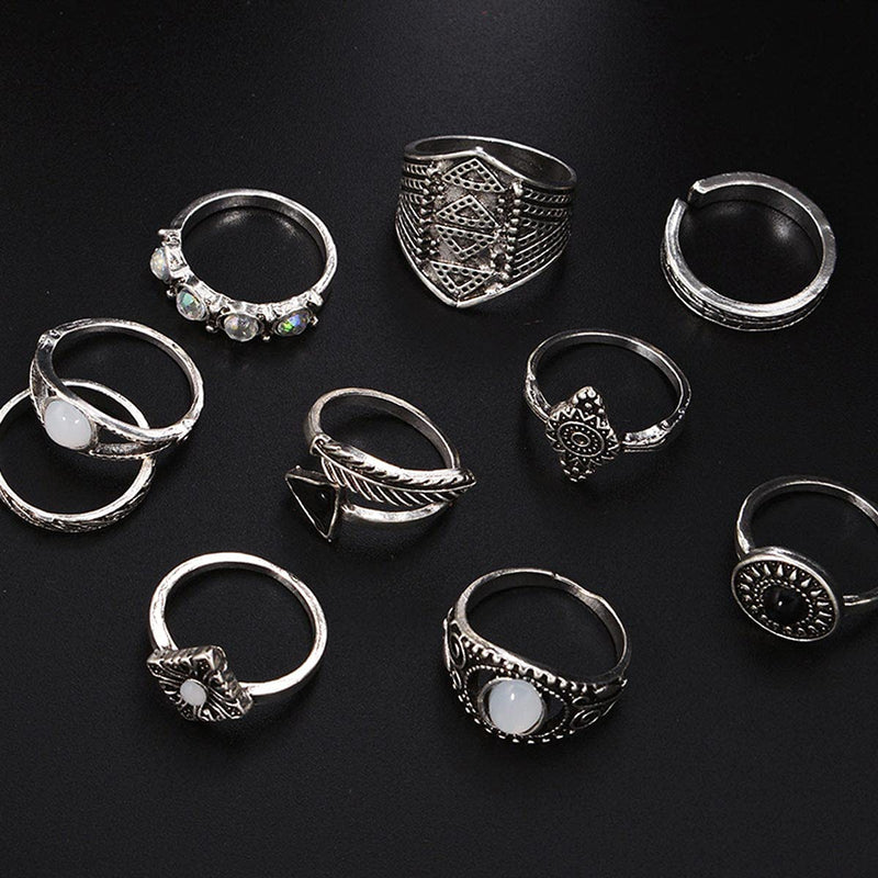 [Australia] - Bufenia Retro Ring Set Joint Knuckle Rings Black Crystal Midi Stacking Rings for Women and Teen Girls 