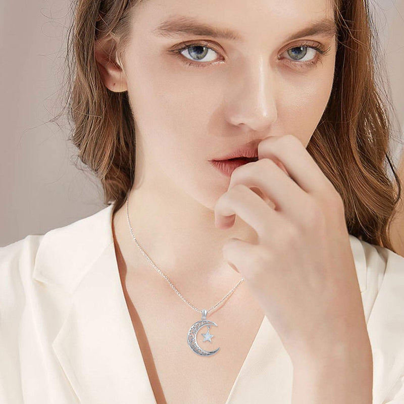 [Australia] - Moon Pendant Necklace with Opal Star Light, Dainty Infinite Love Y-Necklace,Moon Cat Necklace TRISHULA 925 Sterling Silver Forever Love Sparkling Crescent Jewelry Gift for Women Girls,Teen A-Crescent Moon Pendant 