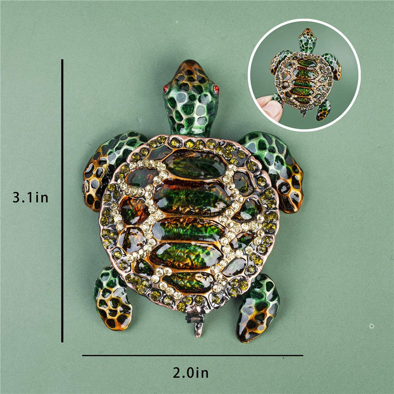 [Australia] - Green Turtle Animal Trinket Boxes,Rhinestones Jeweled Jewelry Box Hinged Collectible,Turtle Lover Gifts 