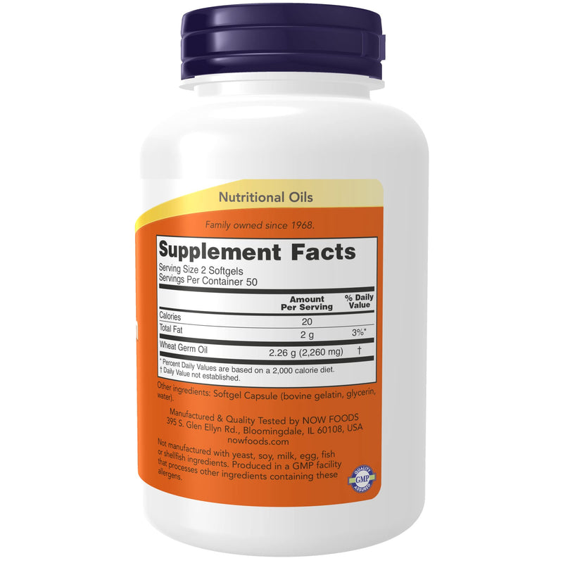 [Australia] - NOW Supplements, Wheat Germ Oil 1,130 mg with Essential Fatty Acids (EFAs), Nutritional Oil, 100 Softgels 