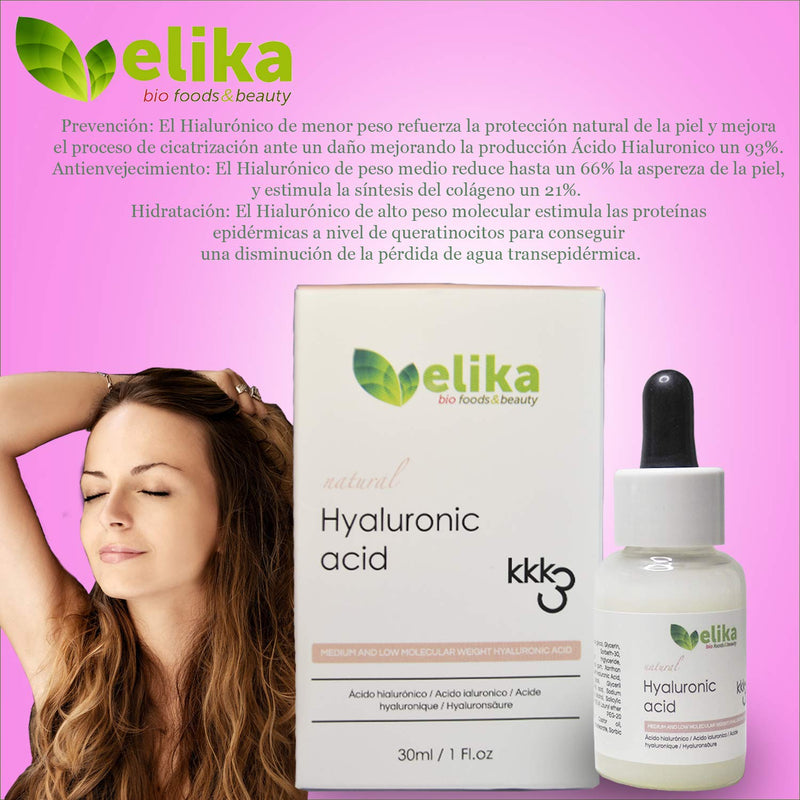 [Australia] - Elikafoods- Pure Hyaluronic Acid"Koko", Hyaluronic Facial Serum 3K, Triple Effect Anti-Ageing, Ultra-Hydrating and Firming, Anti-Ageing Prevention. Suitable for all skin types, 30ml. 