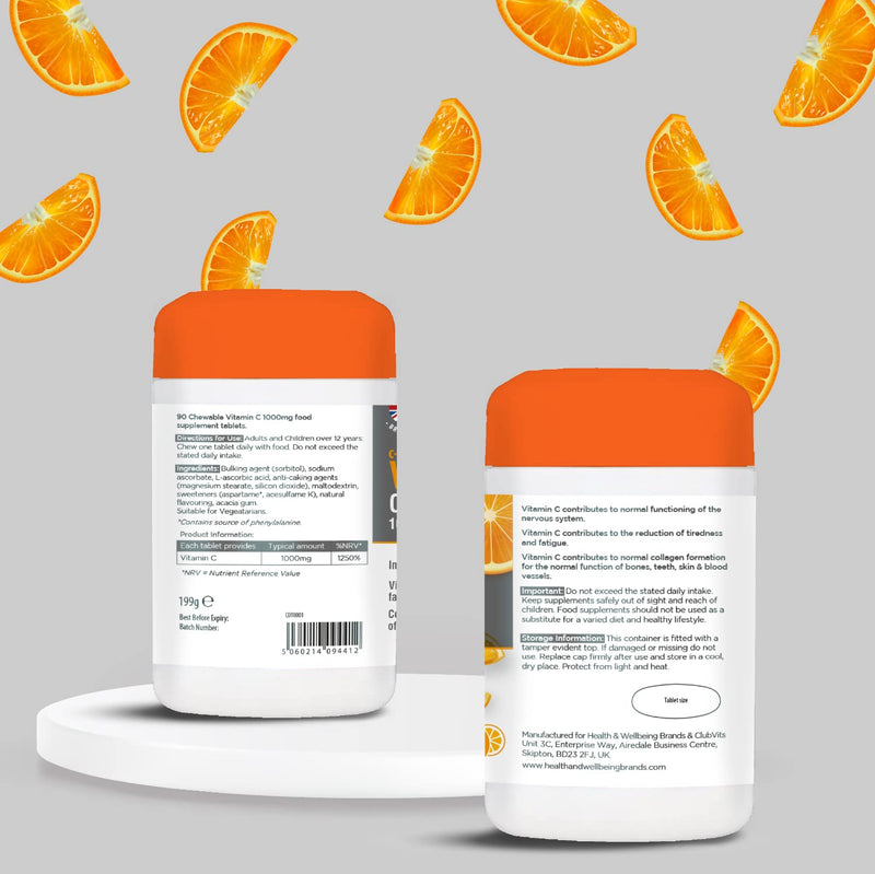 [Australia] - Vitamin C 1000mg Chewable by Club Vits - 90 Tablets - Supports Immune Health and Helps Fight Colds - Helps Reduce Tiredness and Fatigue 90 Count (Pack of 1) 