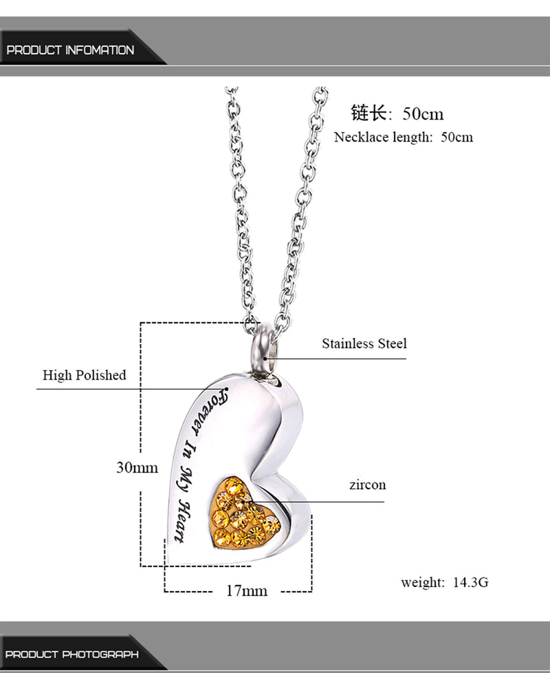 [Australia] - Suxerlry Stainless Steel Cubic Zirconia Heart Pendant Urn Necklace Ashes Memorial Keepsake Jewelry White CZ 