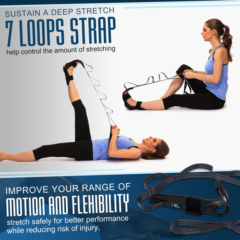[Australia] - Foot and Calf Stretcher for Plantar Fasciitis, Achilles Tendonitis, Heel Spurs, Drop Foot. Yoga Stretching Strap for Leg, Thigh and Hamstring (Black) Black 