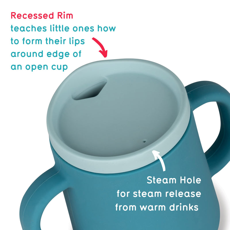 [Australia] - TUM TUM 3 Way Silicone Baby Training Cup, Designed with Feeding & Speech Therapist, Free Flow Baby Straw Cup, Sippy Cup Toddler Cup, Silicone Free Flow Baby Cup, 6 Months Plus, 180ml, Blue 
