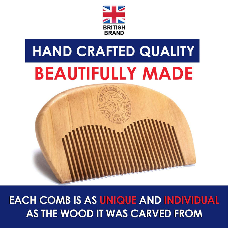 [Australia] - Beard Comb - Gentlemans Face Care Club Vegan Friendly Handmade Wooden Comb - Handy Pocket Size For Snag Free Moustache And Beard Care With FREE Storage Bag + Can Be Used With Beard Oil Or Wax 