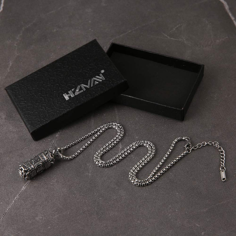 [Australia] - HZMAN Tibetan Buddhism Meditation Stainless Steel Pendant Commemorative Cremation Ashes Pill Cylinder Container Necklace 22+2 Inch Chain 