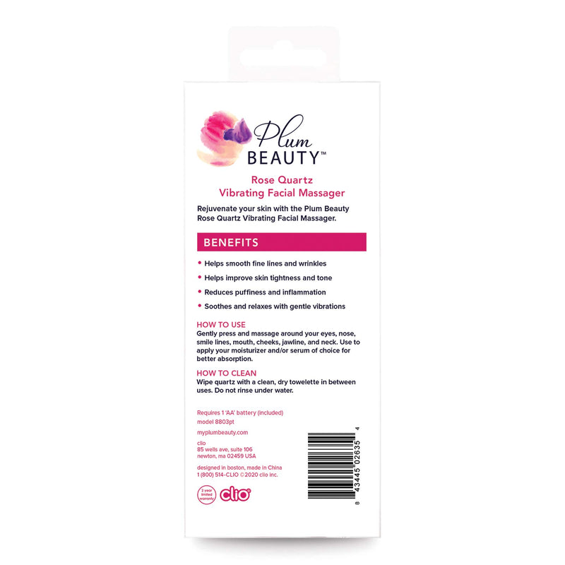 [Australia] - Plum Beauty Rose Quartz Vibrating Facial Massager, Rejuvenates Skin with Gentle Vibrations, Rose Quartz Beauty Bar, Anti Aging Facial Massager Rose Quartz Facial Massager 