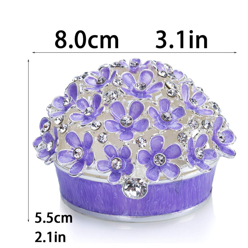 [Australia] - YU FENG Purple Forget Me Not Flowers Jewelry Trinket Box with Sparkly Crystal Rhinestones Gift for Women or Girls 