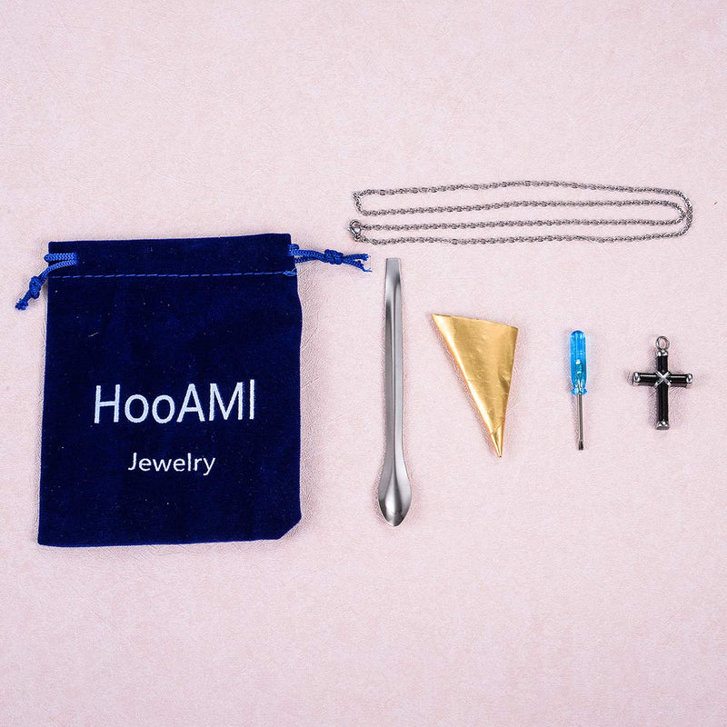 [Australia] - HooAMI Cremation Jewelry for Ashes Cross Urn Necklace Pendant Memorial Ash Jewelry A-Black Silver 