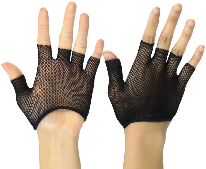 [Australia] - ToBeInStyle Women's Short Fishnet Fingerless Gloves One Size Regular Black 