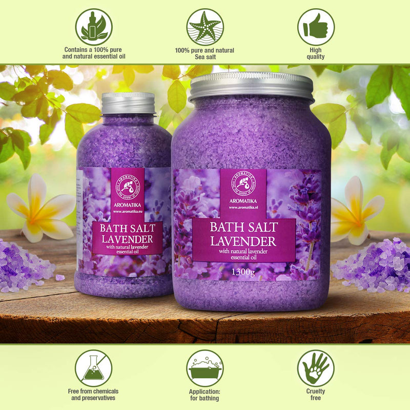 [Australia] - Sea Salt Lavender with Natural Lavender Essential Oil 1300g - Lavender Bath Salts - Best for Good Sleep - Stress Relief - Beauty - Relaxing - Bathing - Body Care 1.3 kg (Pack of 1) 