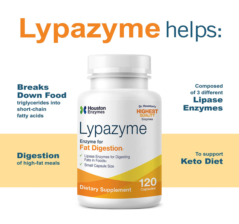 [Australia] - Houston Enzymes – Lypazyme – 120 Capsules – Professionally Formulated with 3 Different Lipase Enzymes – Supports Complete Breakdown of Triglyceride Fats – Excellent for High-Fat Diets 