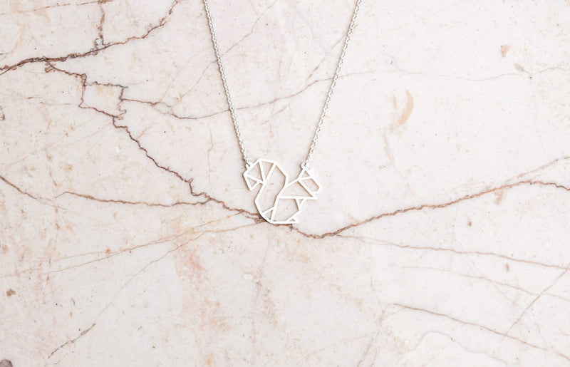 [Australia] - La Menagerie Squirrel Silver Origami Jewelry & Silver Geometric Necklace – 925 Sterling Plated Silver Necklace & Squirrel Necklaces for Women – Squirrel Necklace for Girls & Necklace 