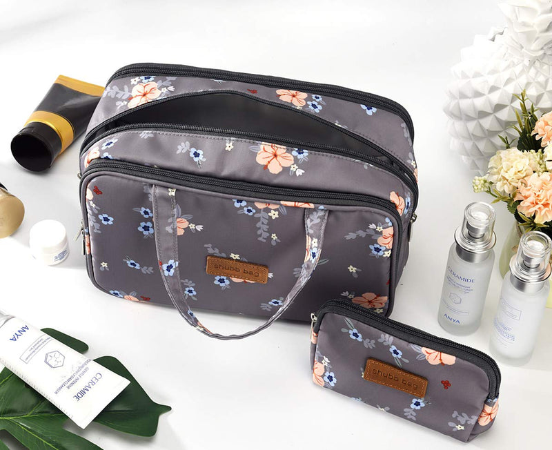 [Australia] - Travel Makeup Bag Toiletry Bags Large Cosmetic Cases for Women Girls Water-resistant (gray/makeup bag set) gray/makeup bag set 