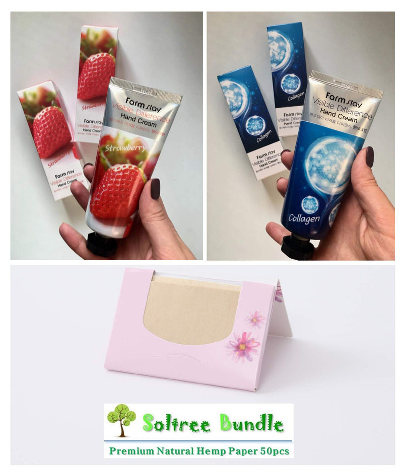 [Australia] - SoltreeBundle 2pcs Set Visible Difference Hand Cream 100ml / 3.52oz, with SoltreeBundle Natural Hemp Paper 50pcs -Korean Beauty Skincare Best (Strawberry & Collagen) Strawberry & Collagen 