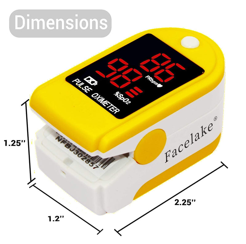 [Australia] - FaceLake FL400Y Pulse Oximeter Blood Oxygen Saturation Monitor, Neck/Wrist Cord, Carrying Case and Batteries Included, Yellow 